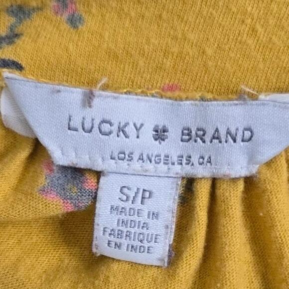 Lucky Brand Floral Knit Top Small Mustard Yellow Cottagecore Short Sleeve - Picture 5 of 5